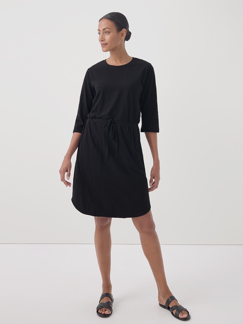 Pact Organic Cotton Relaxed Slub Tie-Waist Dress Black XS Excellent Condition